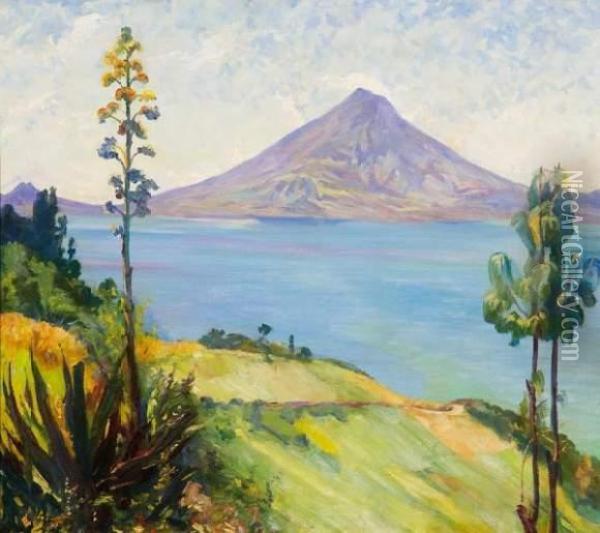 Tropical Landscape Around Lake Atitla In Guatemala Oil Painting - Kurt Leyde