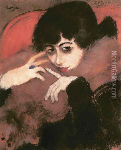 Shivering Girl with a Blue Ring 1916 Oil Painting - Jozsef Rippl-Ronai