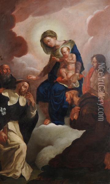 Madonna Col Bambino In Gloria Tra I Santi Antonio Abate, 
Domenico, 
Francesco E Sebastiano Oil Painting - Giovanni Francesco Guerrieri