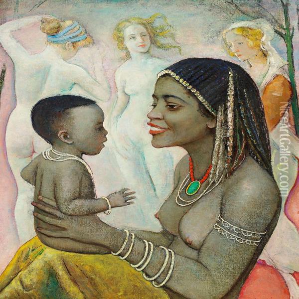 Mother And Child Oil Painting - Maurice Goth