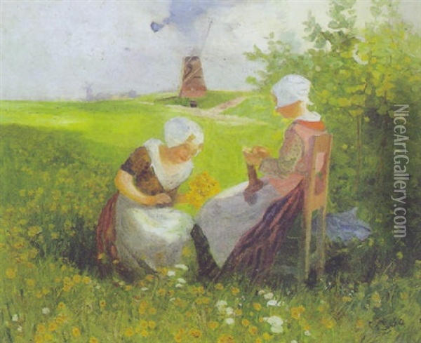 Hollandische Madchen Auf Der Blumenwiese Oil Painting - Carl Duxa