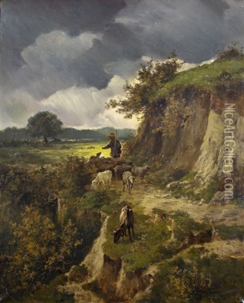 Landschaft Mit Schafherde Oil Painting - Clement (Charles-Henri) Quinton