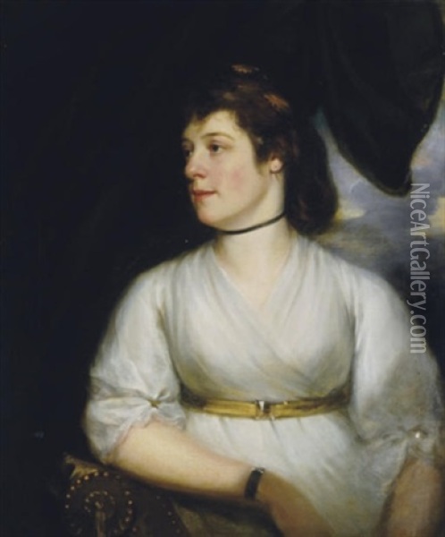 Portrait Of A Lady In A White Dress Oil Painting - Sir William Beechey