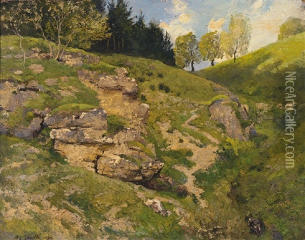Felsige Anhohe Bei Harburg I.b. Oil Painting - Adolf Glatte