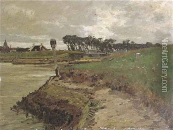 Am Canal In Nieuwport: Near Nieuwpoort Oil Painting - Wilhelm Hambuechen