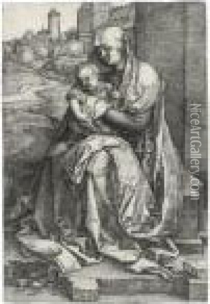 The Virgin And Child Seated By The Wall Oil Painting - Albrecht Durer