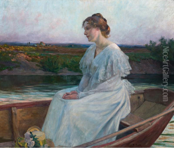 Portrait Of A Young Lady Seated In A Boat Oil Painting - Alexander Demetrius Goltz