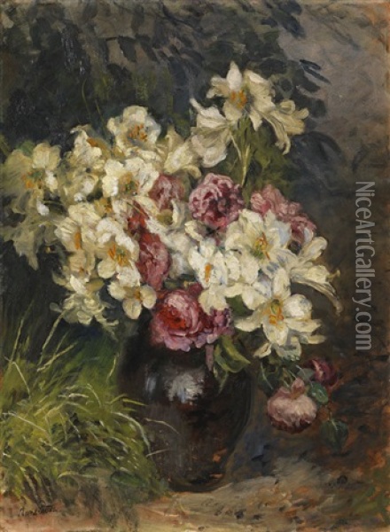 Pfingstrosen Und Lilien Oil Painting - Anna Peters