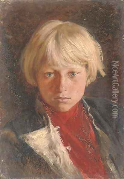 Portrait of young boy with blond hair Oil Painting - Klavdiy Vasilievich Lebedev
