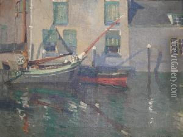 Boats Moored Near Houses Oil Painting - Mary Mccrossan