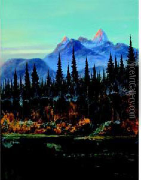 View In The Canadian Rockies Oil Painting - Edward Roper