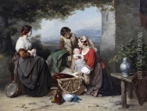 Figures In A Courtyard Oil Painting - Karel Frans Philippeau