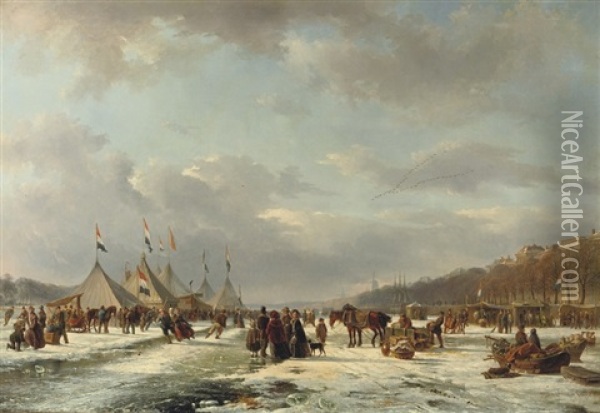 Festivities On The Ice Oil Painting - Frans Breuhaus de Groot