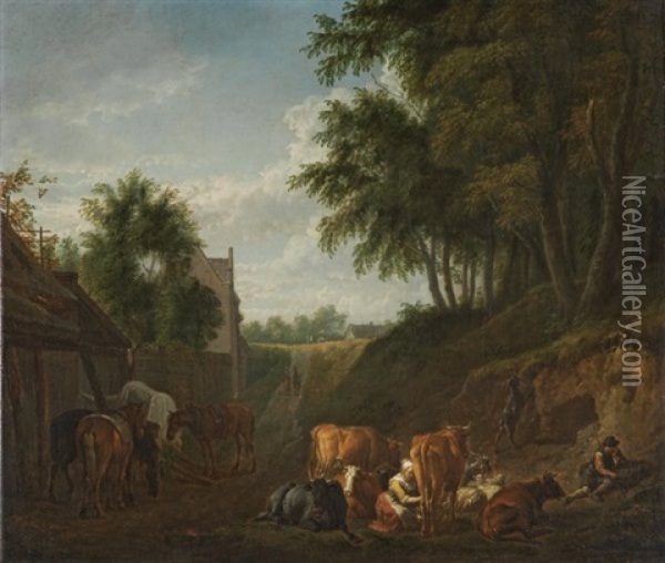 Hollandische Landschaft Mit Viehherde Und Bauersleuten Oil Painting - Pieter van Bloemen