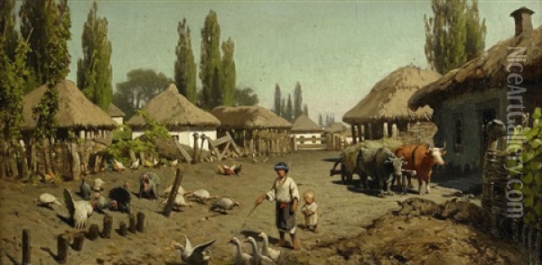 A Village In The Ukraine Oil Painting - Petr Alexanderovich Sukhodol'sky