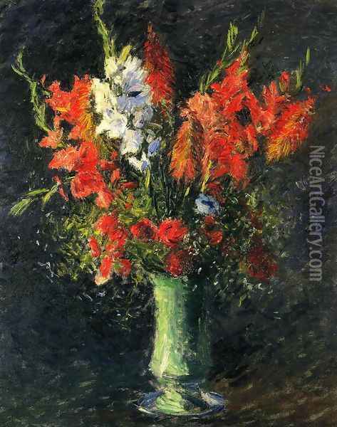 Vase Of Gladiolas Oil Painting - Gustave Caillebotte