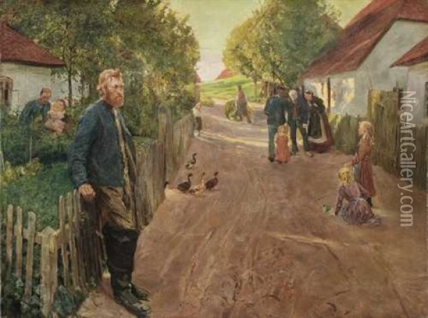 Dorfliche Szene Oil Painting - Ludwig Julius Christian Dettmann