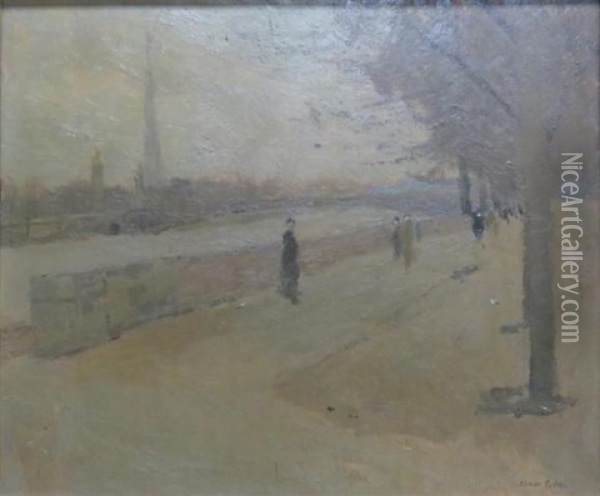 Paris, Along The Seine Oil Painting - Edwin Scott