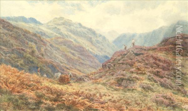 Figures In A Mountainous Landscape Oil Painting - Stephen Briggs Carlill