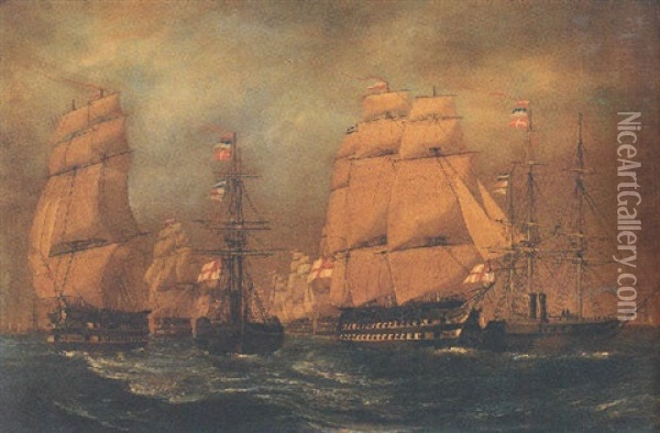 The Baltic Fleet Sailing In Line Ahead Oil Painting - Charles Henry Seaforth