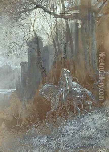 Geraint and Enid Ride Away Oil Painting - Gustave Dore