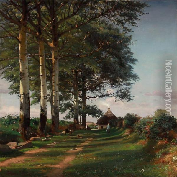 Danish Summer Idyll In The Country Oil Painting - Hans Ludvig Smidth