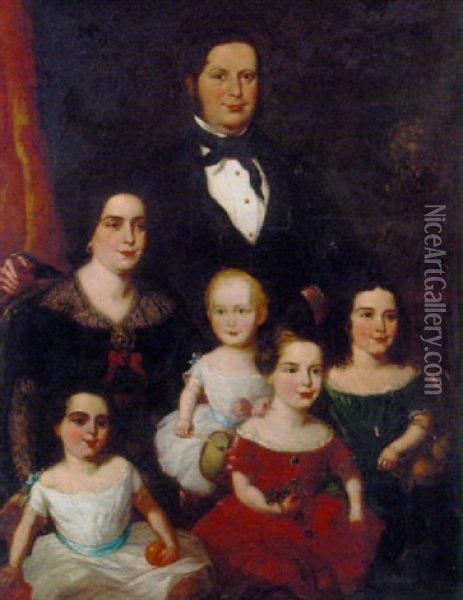 Portrait Of A Family In An Interior Oil Painting - William Henry Florio Hutchinson