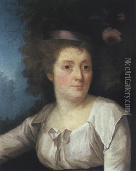 Portrait De Femme A La Robe Blanche Oil Painting - Henri-Pierre Danloux