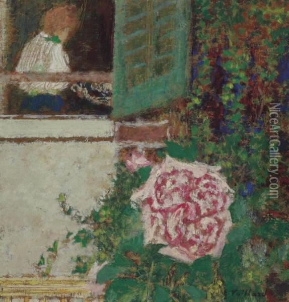 Jeune Femme A La Fenatre Et Fleur Oil Painting - Jean-Edouard Vuillard