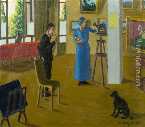 Visite A La Galerie Oil Painting - Marius Borgeaud