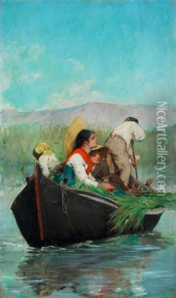 The Reed Boat Oil Painting - Egisto Ferroni