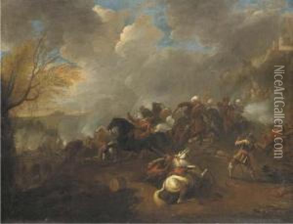 A Cavalry Battle Oil Painting - Rugendas, Georg Philipp I