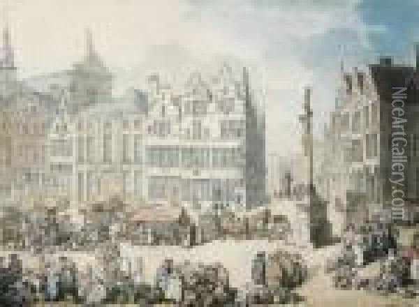 La Place De Mer, Antwerp Oil Painting - Thomas Rowlandson