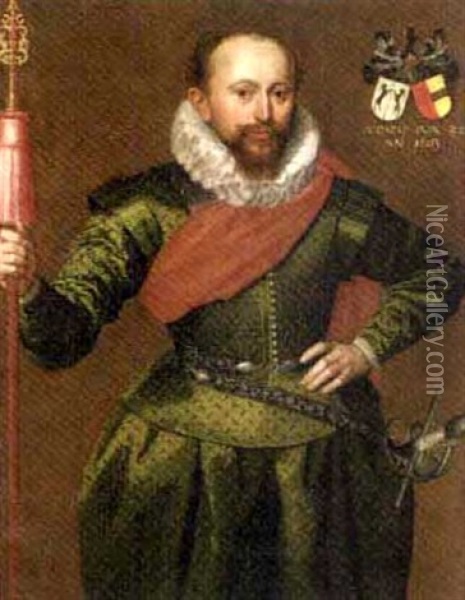 Portrait Of A Captain Of The Trainband In Green Doublet And Breeches Oil Painting - Marcus Gerards the Younger