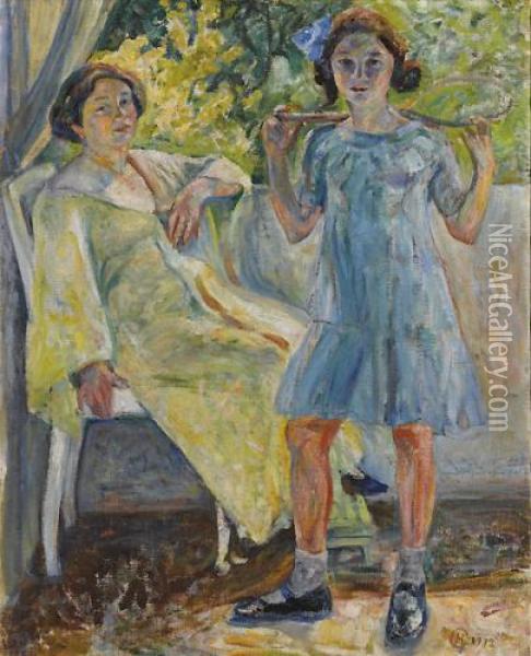 Mother And Daughter Oil Painting - Enoch Henryk Enrico Glicenstein