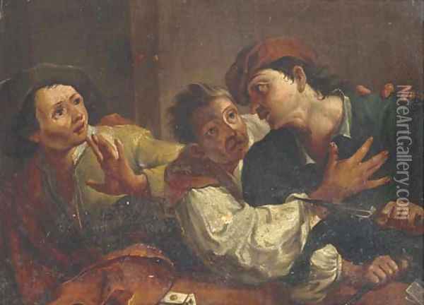 Cardplayers in a fight Oil Painting - French School