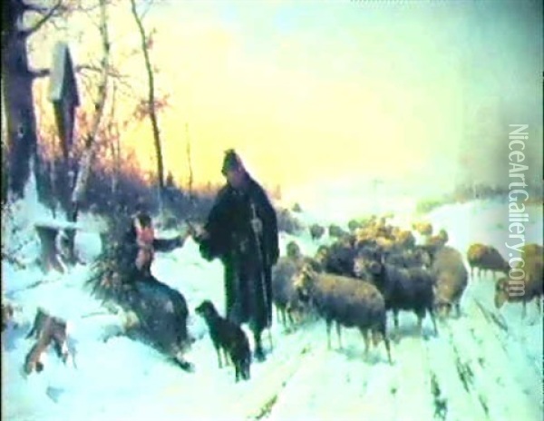 Winterabend Oil Painting - Adolf Ernst Meissner