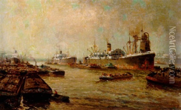 Im Hafen Von Rotterdam Oil Painting - Gerard Delfgaauw