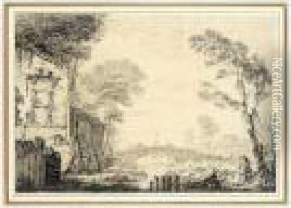 A Mill Near A Bridge Oil Painting - Jean-Baptiste Pillement