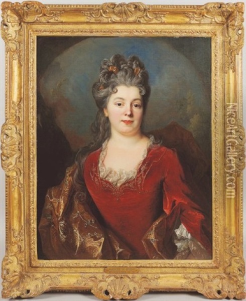 Portrait De La Marquise De Brisay En Buste Sur Fond De Paysage Oil Painting - Nicolas de Largilliere