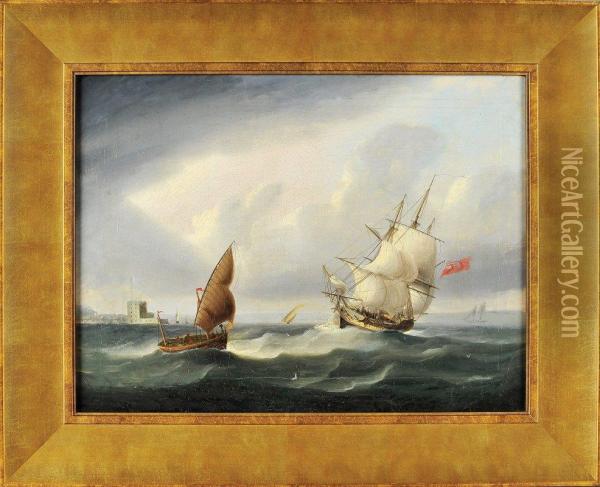 Fragata Inglesa No Tejo Passando A Torre De Belem Oil Painting - James Edward Butterworth