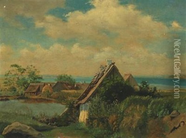 Summerlandscape With Houses Oil Painting - Johann Adolf Kittendorf