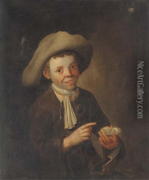 A Young Boy Holding An Oyster Oil Painting - Philip Mercier