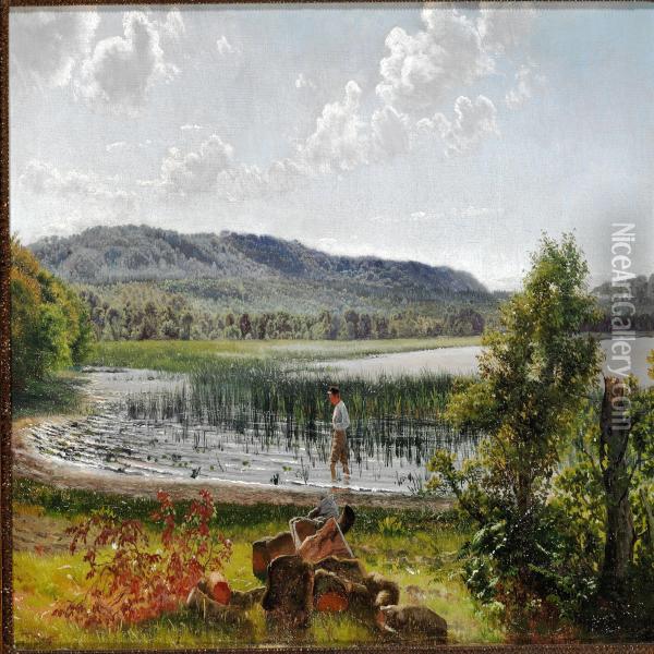 Sommerdag Ved Himmelbjerget, Alling Aa Oil Painting - Vilhelm Peter C. Kyhn