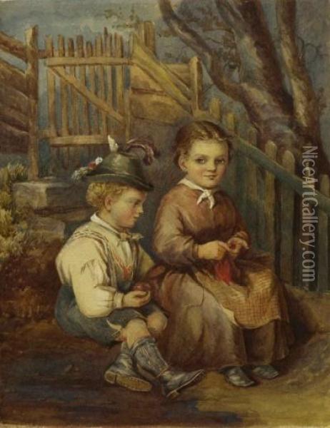 Kinderdarstellung In Landlicher Tracht Oil Painting - Emil Rau