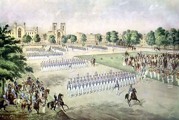Review of the 7th Regiment, Washington Square, New York, 1851 Oil Painting - Otto Botticher