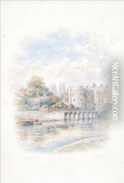 Minster, Roman Walls,york Water Tower, Minster, York River Ouse, Minster, York Oil Painting - George Fall