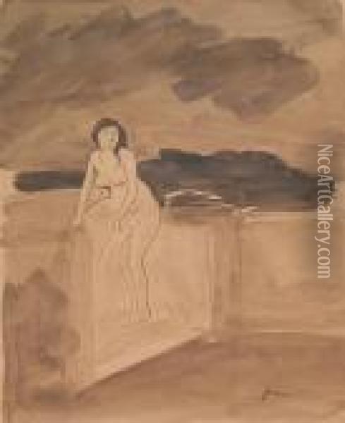 Nude By A Sea Wall Oil Painting - Jean-Louis Forain