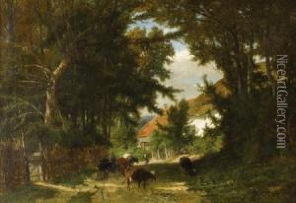 Landscape With Cattle Grazing Oil Painting - Frans Keelhoff