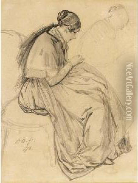 A Lady Mending; A Lady Drawing Oil Painting - David Bles
